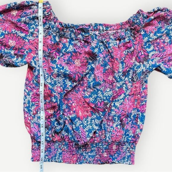 RACHEL Rachel Roy Short Sleeve Colorful Floral Ruched Lightweight Blouse. Medium - Picture 3 of 7